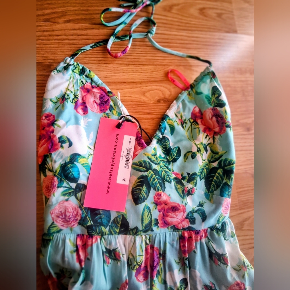 Betsy Johnson NWT Ladies Halter  Dress, Blue Floral Pattern  Sz XS MSRP $129. - Picture 3 of 6